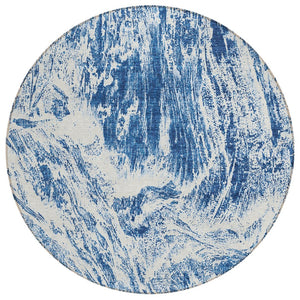 HomeRoots 5' Navy Blue and Ivory Abstract Area Rug - Stylish, Durable, Washable for Indoor and Outdoor Use 8' Round 614295