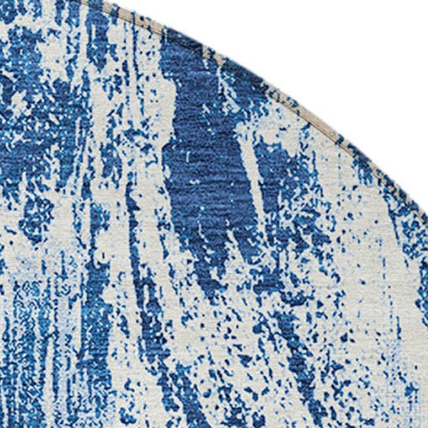 HomeRoots 5' Navy Blue and Ivory Abstract Area Rug - Stylish, Durable, Washable for Indoor and Outdoor Use 8' Round 614295