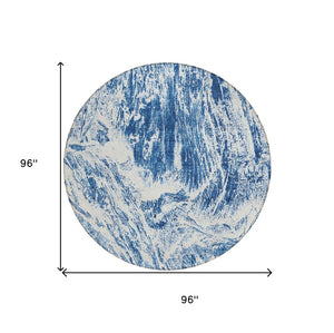 HomeRoots 5' Navy Blue and Ivory Abstract Area Rug - Stylish, Durable, Washable for Indoor and Outdoor Use 8' Round 614295