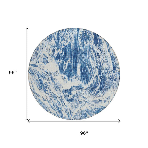 HomeRoots 5' Navy Blue and Ivory Abstract Area Rug - Stylish, Durable, Washable for Indoor and Outdoor Use 8' Round 614295