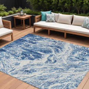 HomeRoots 5' Navy Blue and Ivory Abstract Area Rug - Stylish, Durable, Washable for Indoor and Outdoor Use 8' X 10' 614296