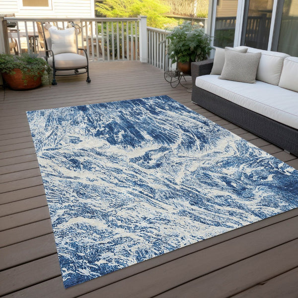 HomeRoots 5' Navy Blue and Ivory Abstract Area Rug - Stylish, Durable, Washable for Indoor and Outdoor Use 8' X 10' 614296