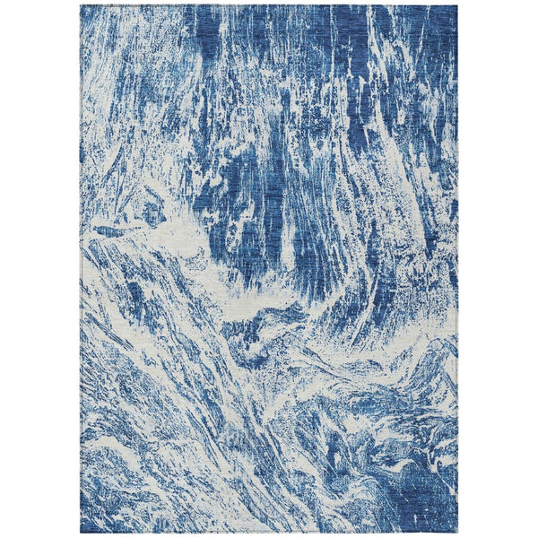 HomeRoots 5' Navy Blue and Ivory Abstract Area Rug - Stylish, Durable, Washable for Indoor and Outdoor Use 8' X 10' 614296