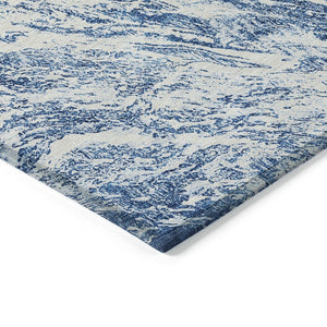 HomeRoots 5' Navy Blue and Ivory Abstract Area Rug - Stylish, Durable, Washable for Indoor and Outdoor Use 8' X 10' 614296