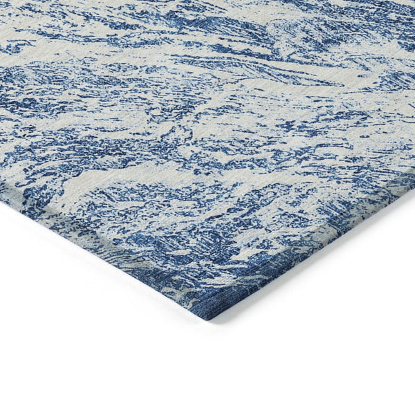 HomeRoots 5' Navy Blue and Ivory Abstract Area Rug - Stylish, Durable, Washable for Indoor and Outdoor Use 8' X 10' 614296