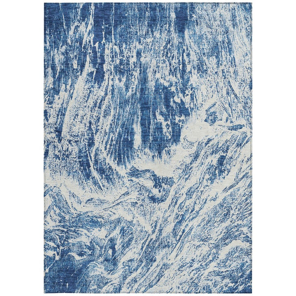 HomeRoots 5' Navy Blue and Ivory Abstract Area Rug - Stylish, Durable, Washable for Indoor and Outdoor Use 9' X 12' 614297