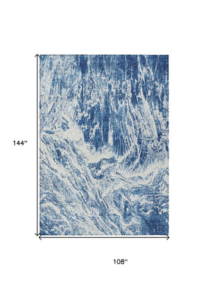 HomeRoots 5' Navy Blue and Ivory Abstract Area Rug - Stylish, Durable, Washable for Indoor and Outdoor Use 9' X 12' 614297