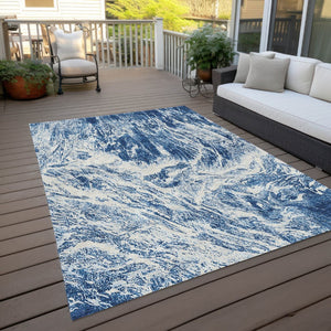 HomeRoots 5' Navy Blue and Ivory Abstract Area Rug - Stylish, Durable, Washable for Indoor and Outdoor Use 9' X 12' 614297