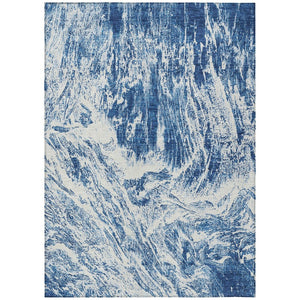 HomeRoots 5' Navy Blue and Ivory Abstract Area Rug - Stylish, Durable, Washable for Indoor and Outdoor Use 9' X 12' 614297