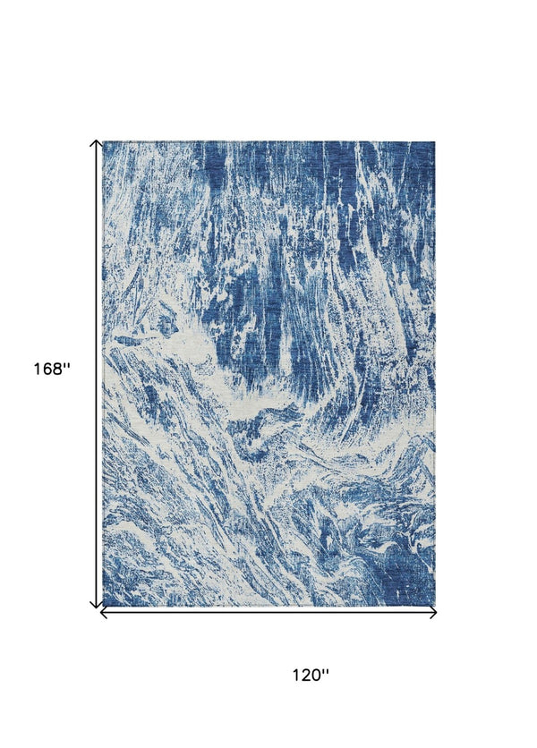 HomeRoots 5' Navy Blue and Ivory Abstract Area Rug - Stylish, Durable, Washable for Indoor and Outdoor Use 10' X 14' 614298