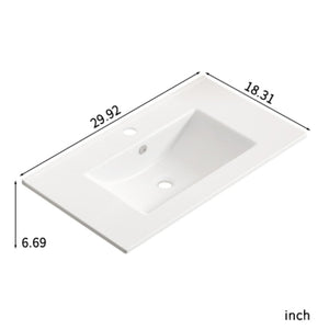 English Elm 30 Inch Ceramic Integrated Vanity Sink Top Glossy White Oval Basin with Overflow W3402P324603