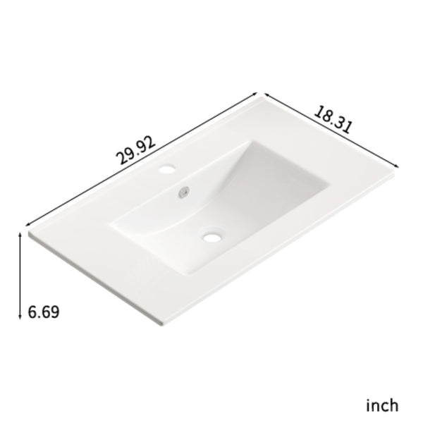 English Elm 30 Inch Ceramic Integrated Vanity Sink Top Glossy White Oval Basin with Overflow W3402P324603