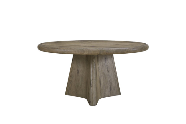 English Elm Round English Knotty Oak Round Table with Sculpted Pedestal, Solid Wood Veneer, Light Oak Finish B2699S00104