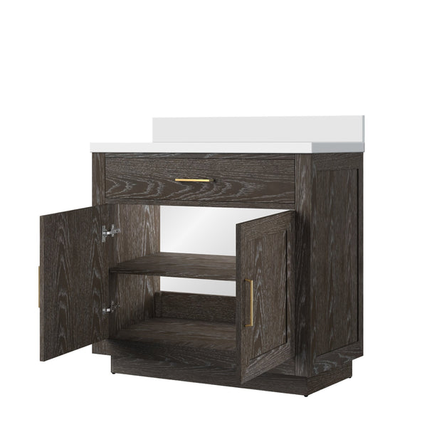 English Elm Brown Oak 36" Single Bath Vanity With Cultured Marble Top - Stylish Storage & Soft-Close Design B2731P257666