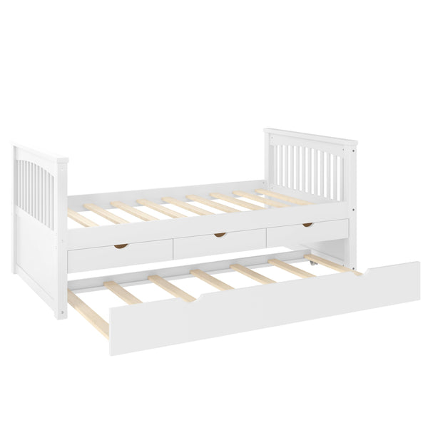 English Elm Twin Solid Wood Platform Bed with Trundle and Two Drawers, White Daybed for Kids Guests Off White W1580S00262
