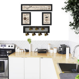 English Elm "kitchen Collection Iv" Handcrafted Wood Wall Art with 7-peg Mug Rack Black Frame B06787069
