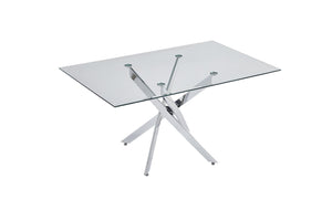 English Elm Modern Tempered Glass Dining Table with Gold Iron Frame for Home or Office Silver W3590S00003
