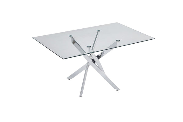 English Elm Modern Tempered Glass Dining Table with Gold Iron Frame for Home or Office Silver W3590S00003