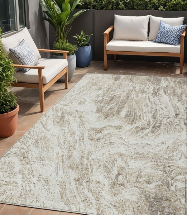 HomeRoots 5' Stylish Taupe and Ivory Abstract Washable Indoor-Outdoor Area Rug for Versatile Decor & Comfort 5' X 8' 614312