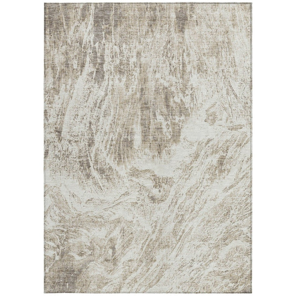 HomeRoots 5' Stylish Taupe and Ivory Abstract Washable Indoor-Outdoor Area Rug for Versatile Decor & Comfort 5' X 8' 614312