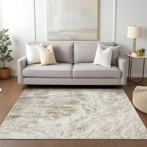 HomeRoots 5' Stylish Taupe and Ivory Abstract Washable Indoor-Outdoor Area Rug for Versatile Decor & Comfort 5' X 8' 614312
