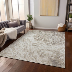 HomeRoots 5' Stylish Taupe and Ivory Abstract Washable Indoor-Outdoor Area Rug for Versatile Decor & Comfort 5' X 8' 614312
