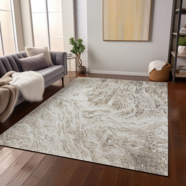 HomeRoots 5' Stylish Taupe and Ivory Abstract Washable Indoor-Outdoor Area Rug for Versatile Decor & Comfort 5' X 8' 614312