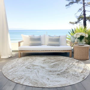 HomeRoots 5' Stylish Taupe and Ivory Abstract Washable Indoor-Outdoor Area Rug for Versatile Decor & Comfort 8' Round 614313