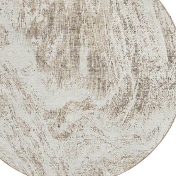 HomeRoots 5' Stylish Taupe and Ivory Abstract Washable Indoor-Outdoor Area Rug for Versatile Decor & Comfort 8' Round 614313