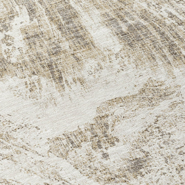 HomeRoots 5' Stylish Taupe and Ivory Abstract Washable Indoor-Outdoor Area Rug for Versatile Decor & Comfort 8' Round 614313