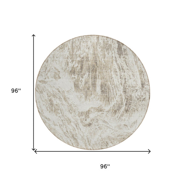 HomeRoots 5' Stylish Taupe and Ivory Abstract Washable Indoor-Outdoor Area Rug for Versatile Decor & Comfort 8' Round 614313