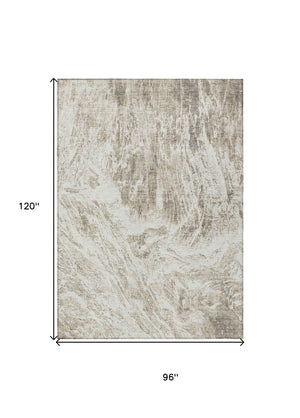 HomeRoots 5' Stylish Taupe and Ivory Abstract Washable Indoor-Outdoor Area Rug for Versatile Decor & Comfort 8' X 10' 614314