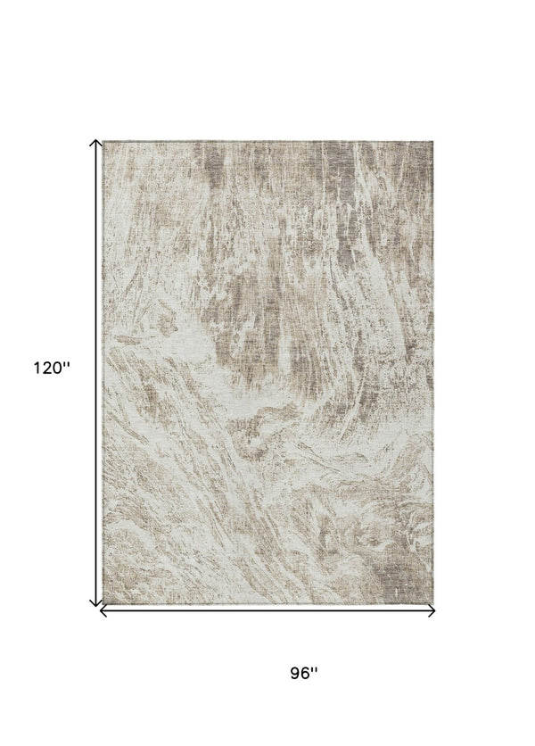 HomeRoots 5' Stylish Taupe and Ivory Abstract Washable Indoor-Outdoor Area Rug for Versatile Decor & Comfort 8' X 10' 614314