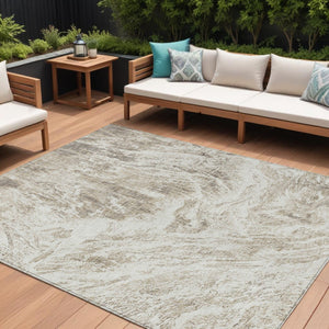 HomeRoots 5' Stylish Taupe and Ivory Abstract Washable Indoor-Outdoor Area Rug for Versatile Decor & Comfort 8' X 10' 614314