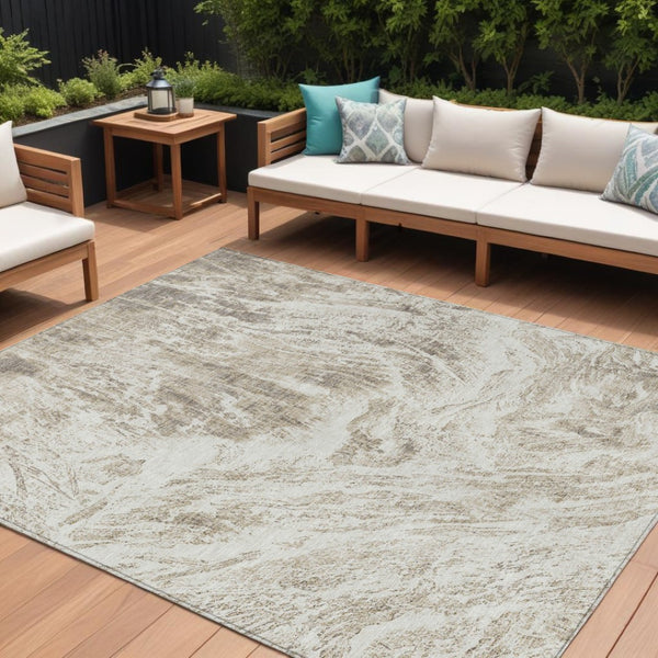 HomeRoots 5' Stylish Taupe and Ivory Abstract Washable Indoor-Outdoor Area Rug for Versatile Decor & Comfort 10' X 14' 614316