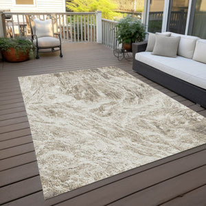 HomeRoots 5' Stylish Taupe and Ivory Abstract Washable Indoor-Outdoor Area Rug for Versatile Decor & Comfort 10' X 14' 614316