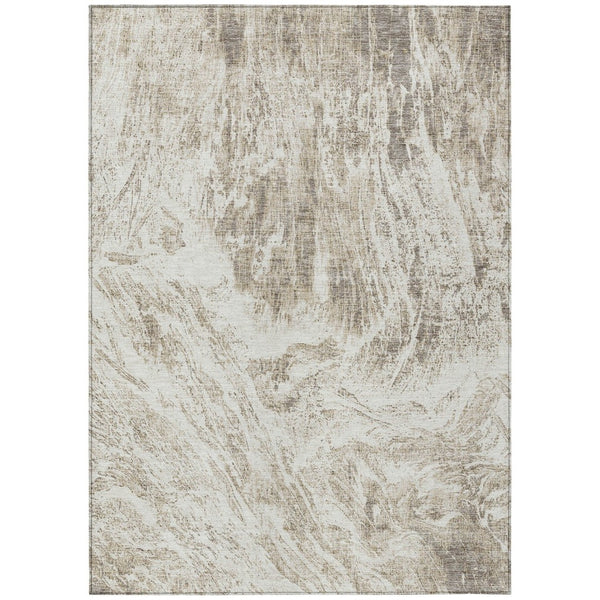 HomeRoots 5' Stylish Taupe and Ivory Abstract Washable Indoor-Outdoor Area Rug for Versatile Decor & Comfort 10' X 14' 614316
