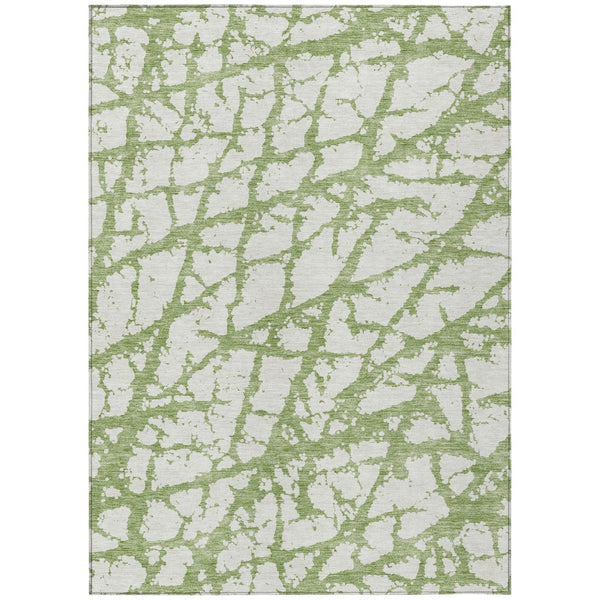 HomeRoots 5' Modern Green and Ivory Abstract Washable Area Rug for Indoor and Outdoor Style and Durability 5' X 8' 614342