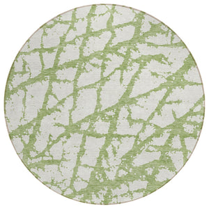 HomeRoots 5' Modern Green and Ivory Abstract Washable Area Rug for Indoor and Outdoor Style and Durability 8' Round 614343