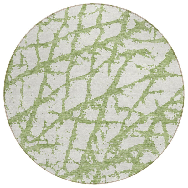 HomeRoots 5' Modern Green and Ivory Abstract Washable Area Rug for Indoor and Outdoor Style and Durability 8' Round 614343