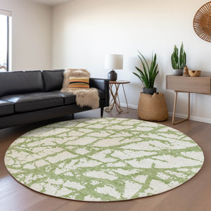 HomeRoots 5' Modern Green and Ivory Abstract Washable Area Rug for Indoor and Outdoor Style and Durability 8' Round 614343