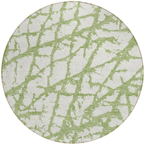 HomeRoots 5' Modern Green and Ivory Abstract Washable Area Rug for Indoor and Outdoor Style and Durability 8' Round 614343