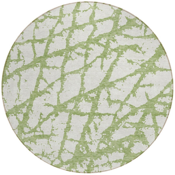 HomeRoots 5' Modern Green and Ivory Abstract Washable Area Rug for Indoor and Outdoor Style and Durability 8' Round 614343
