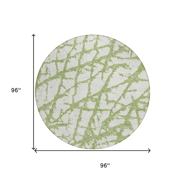 HomeRoots 5' Modern Green and Ivory Abstract Washable Area Rug for Indoor and Outdoor Style and Durability 8' Round 614343