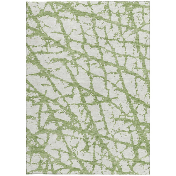 HomeRoots 5' Modern Green and Ivory Abstract Washable Area Rug for Indoor and Outdoor Style and Durability 8' X 10' 614344