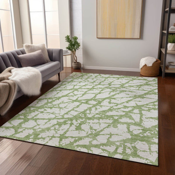 HomeRoots 5' Modern Green and Ivory Abstract Washable Area Rug for Indoor and Outdoor Style and Durability 8' X 10' 614344