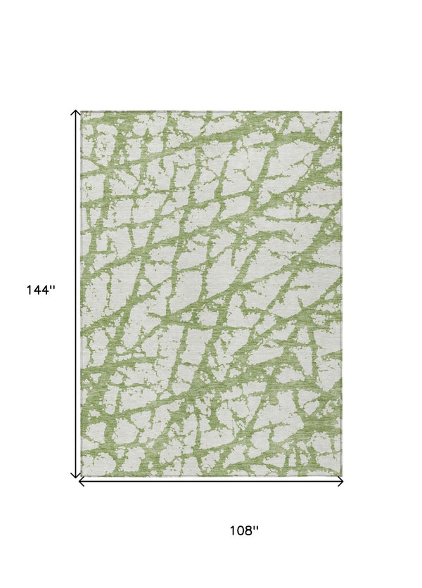 HomeRoots 5' Modern Green and Ivory Abstract Washable Area Rug for Indoor and Outdoor Style and Durability 9' X 12' 614345
