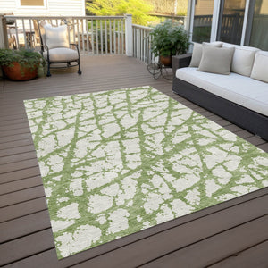 HomeRoots 5' Modern Green and Ivory Abstract Washable Area Rug for Indoor and Outdoor Style and Durability 9' X 12' 614345