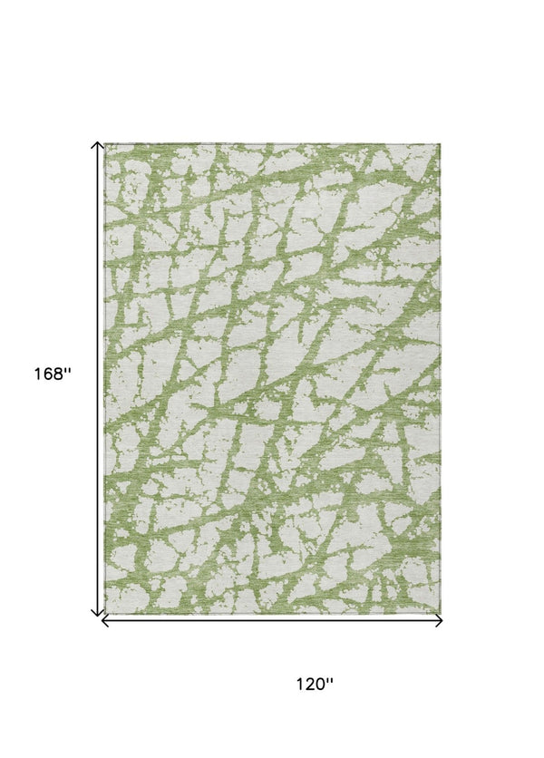 HomeRoots 5' Modern Green and Ivory Abstract Washable Area Rug for Indoor and Outdoor Style and Durability 10' X 14' 614346