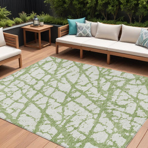HomeRoots 5' Modern Green and Ivory Abstract Washable Area Rug for Indoor and Outdoor Style and Durability 10' X 14' 614346
